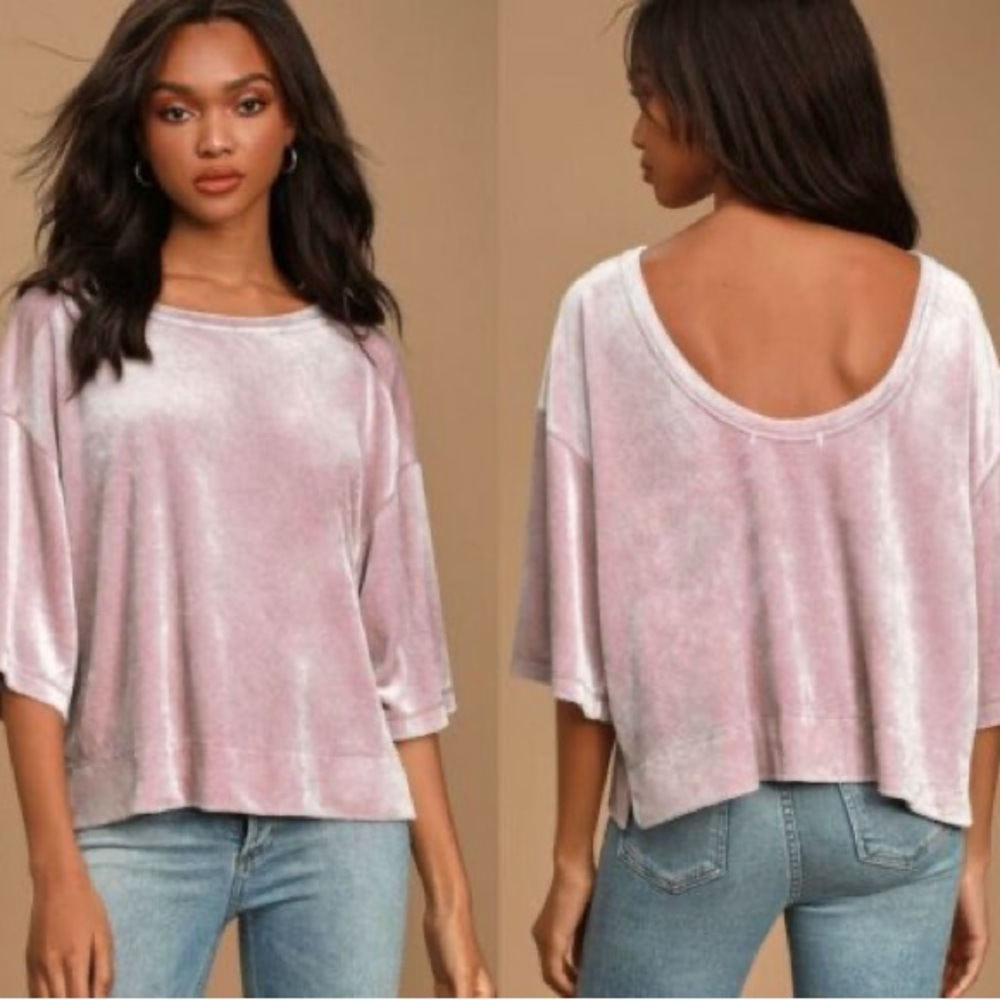 We The Free Valerie Velvet Top Mauve Oversized XS